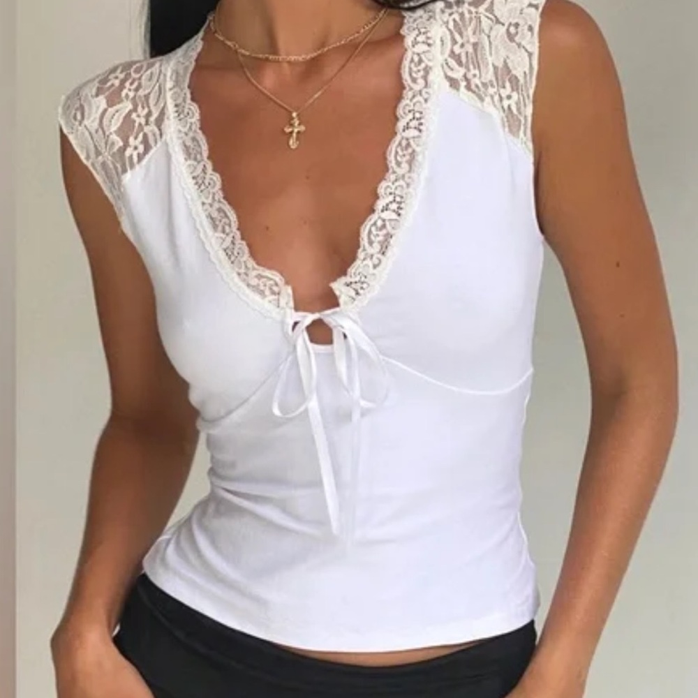 Motel Rocks White Lace Detail Blouse